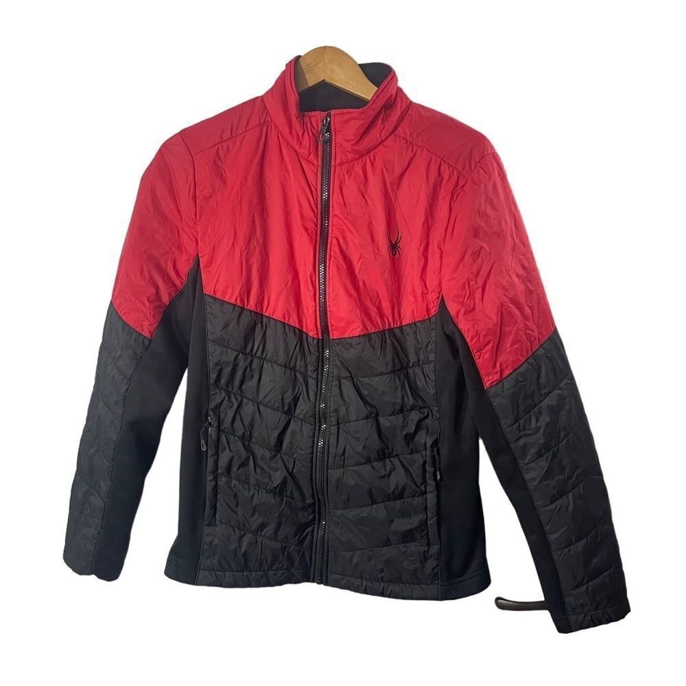 Spyder Red Black Racer Semi Quilted Puffer Jacket Unisex Size S SPFDM 033–600